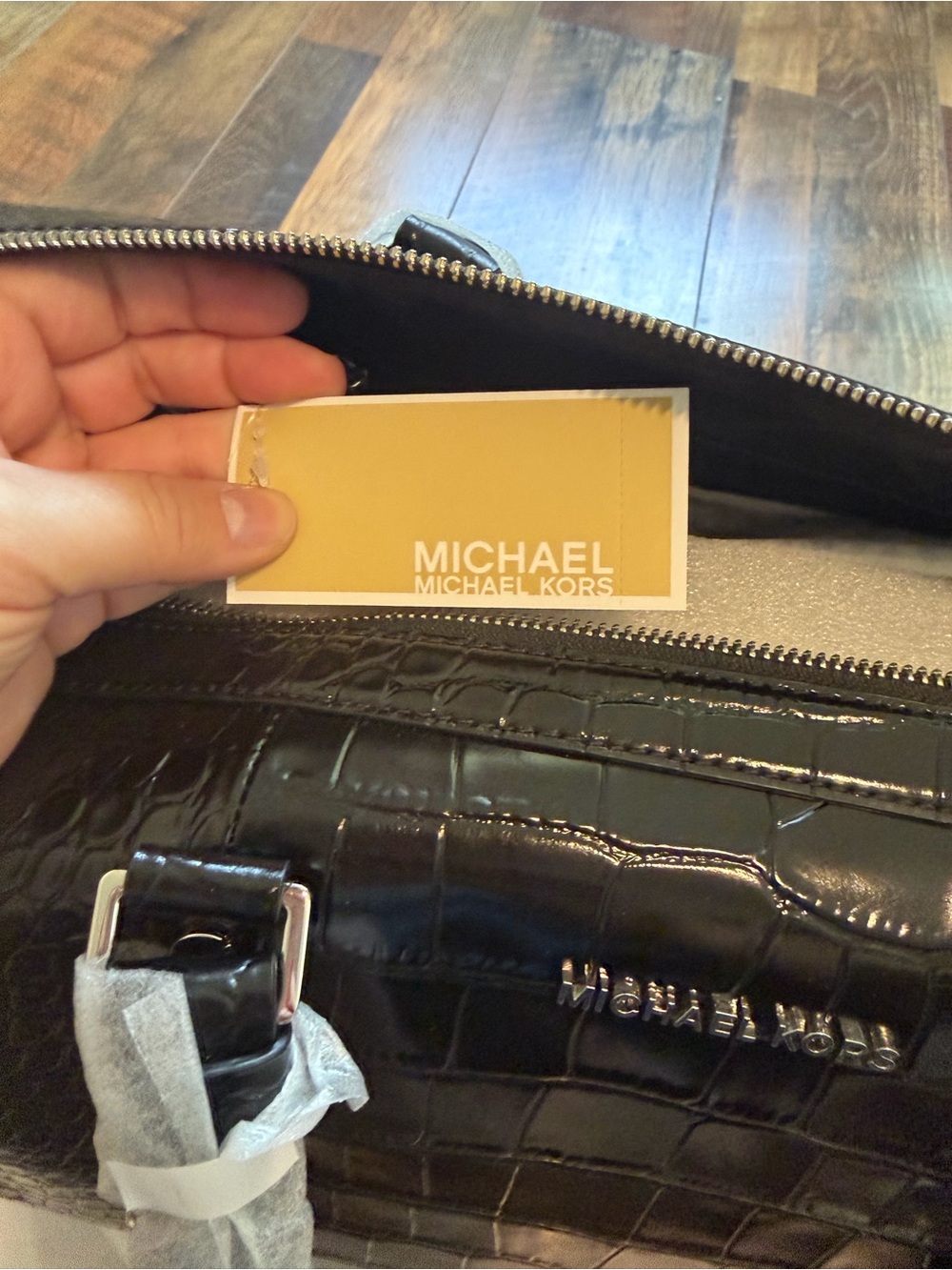 Michael Kors Black Croc-Embossed Leather Duffel - Picture 7 of 8